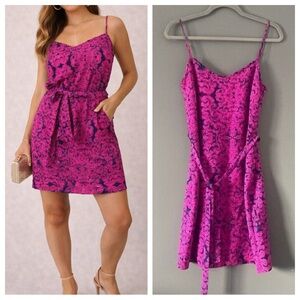 Ann Taylor 2 Printed Mini Dress Fuchsia Navy Summer